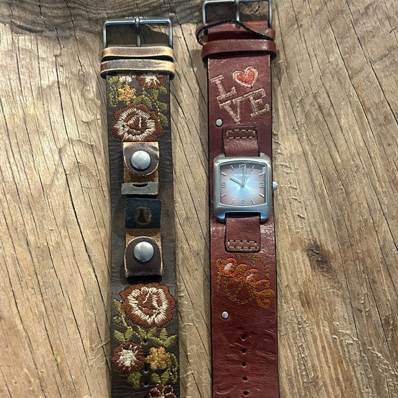 Fossil Accessories - Fossil Vintage Leather Cuff Watch + Extra Embroidered Leather Western Style Band